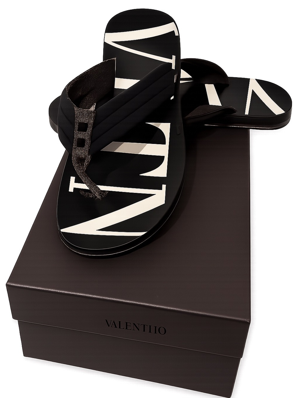 Valentino Garavani 'Rosso' Rockstud Thong Sandal Men 9 US duster bag & box